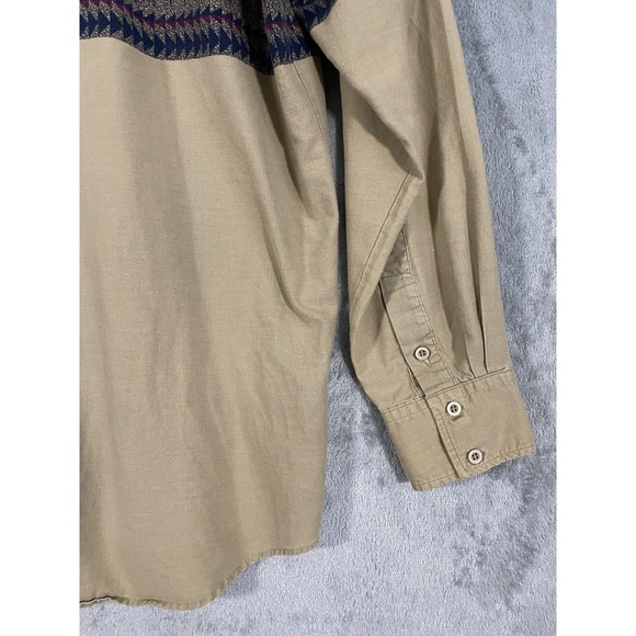 VTG Roper Western Shirt Mens L Beige Navy Southwestern Geometric 90s Cowboy - Picture 7 of 8
